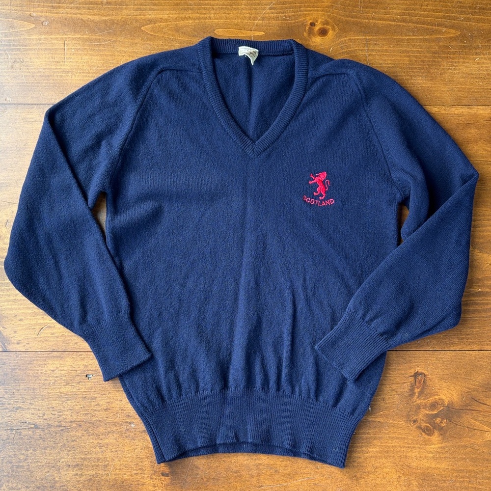 Scottish Designs 100% Lambswool Dark Navy V-neck Sweater Sz Euro 36